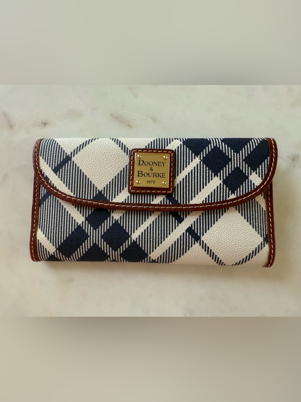 Dooney & Bourke Continental Clutch Wallet Blue and White Plaid